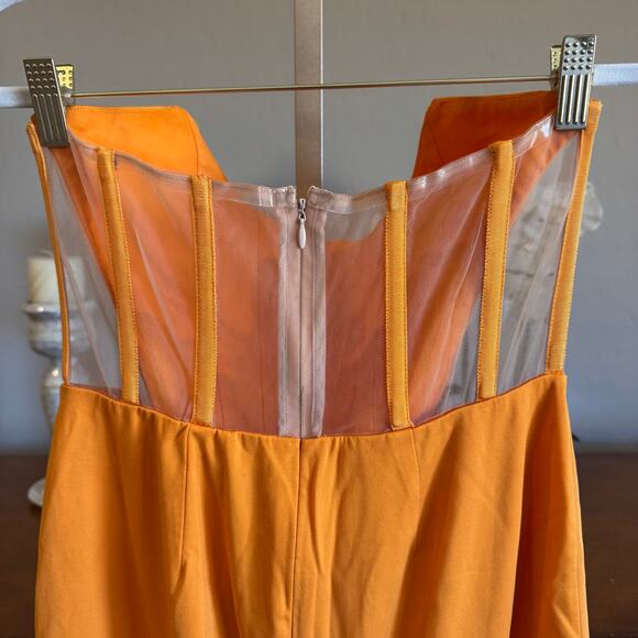 NBD Leighton Midi Dress Large NWT Satin Orange Lace-Up Cutout - Picture 4 of 9